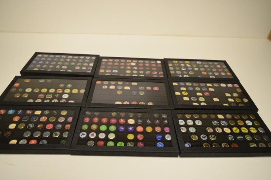 LARGE DISPLAYS OF VARIOUS BEER BOTTLE CAPS CAP COLLECTION