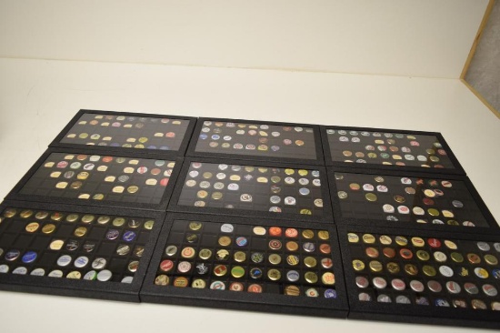 LARGE DISPLAYS OF VARIOUS BEER BOTTLE CAPS CAP COLLECTION