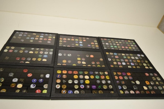 LARGE DISPLAYS OF VARIOUS BEER BOTTLE CAPS CAP COLLECTION
