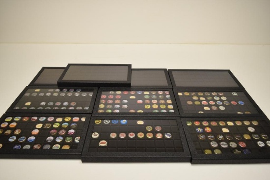 LARGE DISPLAYS OF VARIOUS BEER BOTTLE CAPS CAP COLLECTION