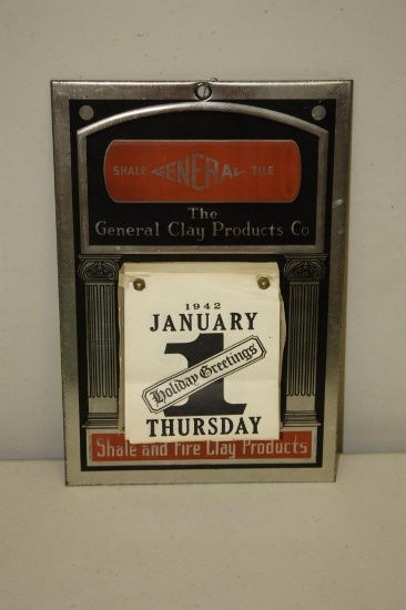 1942 THE GENERAL CLAY PRODUCTS CO, TEAR AWAY CALENDAR