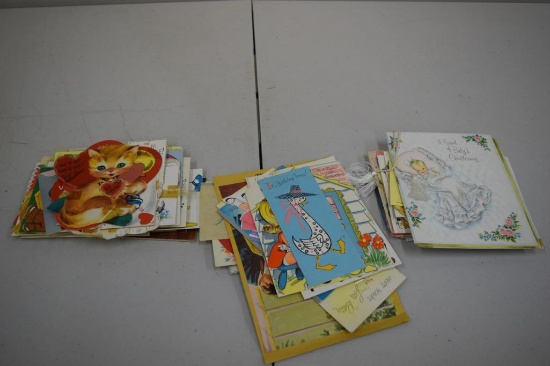 LARGE LOT OF ANTIQUE CARDS; BIRTHDAY, VALENTINE CARDS, ETC.