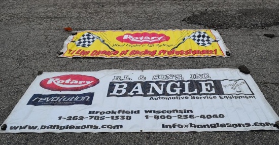 (2) VINTAGE ROTARY AUTOMOTIVE 4 POST LIFTS ADVERTISING BANNER