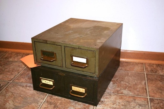 VINTAGE 2 DRAWER STACKABLE SMALL FILING CABINETS, METAL