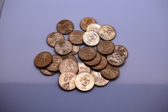 (25) ROLL OF THOMAS JEFFERSON DOLLAR COINS- 25 DOLLARS