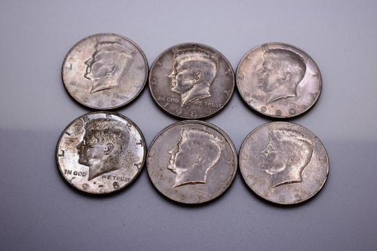 (6) HALF DOLLARS - 1978, 1980, 1985 ETC.