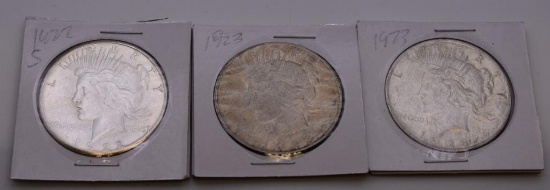 PEACE UNITED STATES SILVER DOLLAR, QUANTITY 3, 1922S, 1923 NUMISMATIC COINS