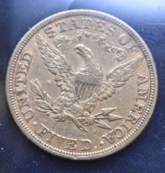 1880 US LIBERTY HEAD $5 GOLD EAGLE COIN, 90% GOLD, WEIGHS 16.72 GRAMS, NUMISMATIC