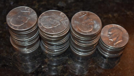 HUGE LOT OF 65 EISENHOWER IKE SILVER DOLLARS, 1970S VINTAGE NUMISMATIC COINS