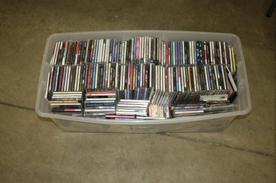 BIN WITH LARGE AMOUNT OF VARIOUS CD'S AND TAPES, 1980S, 1990S, MORE, ALL FOR ONE MONEY
