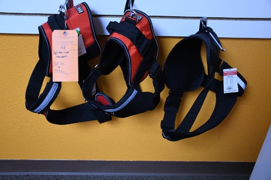 (3) DOG LINE HARNESSES, (2) XL AND (1) L