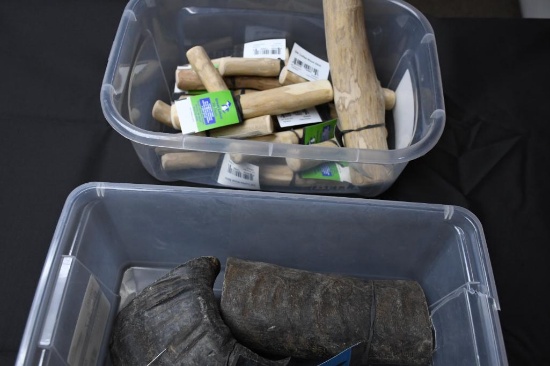 (2) BINS WITH MISC. SIZE DOG CHEW TREATS; BUFFALO HORNS, COFFEE WOOD STICKS