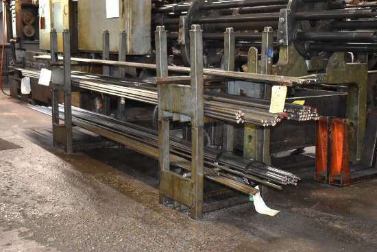 (4) STACKABLE STOCK STANDS WITH ASSORTED STOCK; MOST IS 12' LONG HEXAGON STOCK