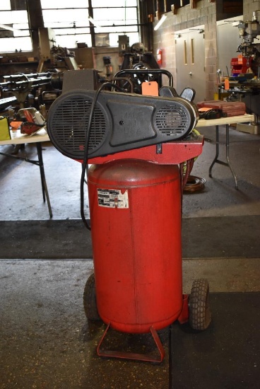 5 H.P. HUSKY AIR COMPRESSOR ON CART WITH 26 GALLON TANK - TIRES NEED AIR, MODEL VT631502AJ