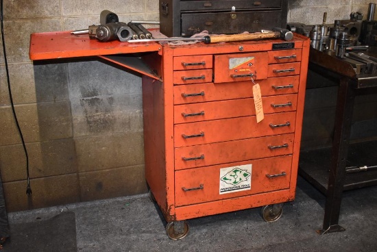 MATCO 10 DRAWER TOOLBOX ON CASTERS WITH CONTENTS; MOSTLY TOOLS, SOME TOOLING, NO KEYS