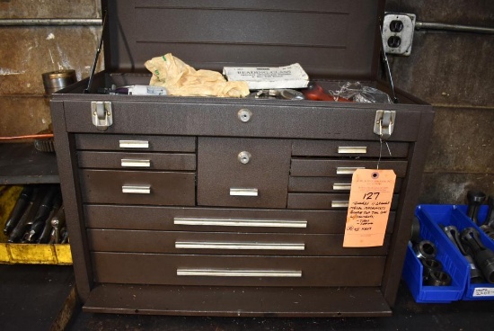 KENNEDY 11 DRAWER METAL MACHINIST'S BENCH TOP TOOLBOX WITH CONTENTS; TOOLS, TOOLING, NO KEYS