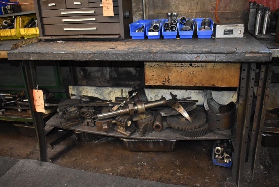 TWO TIER WOOD AND METAL WORKBENCH WITH CONTENTS NOT TAGGED, 34"H x 60"W x 32"D - NOT TOOLBOX