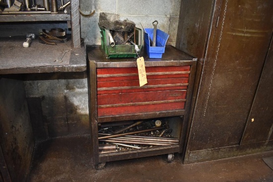 CRAFTSMAN TOOLBOX ON CASTERS, 3 DRAWERS/1 BIN WITH CONTENTS; TOOLS, TOOLING, MISC. PARTS,