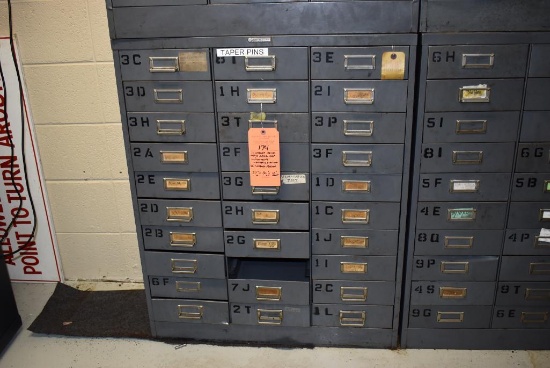 30 DRAWER METAL PARTS ORGANIZER WITH CONTENTS; ASSORTED TOOLING, 37"H x 30"W x 12" DEEP