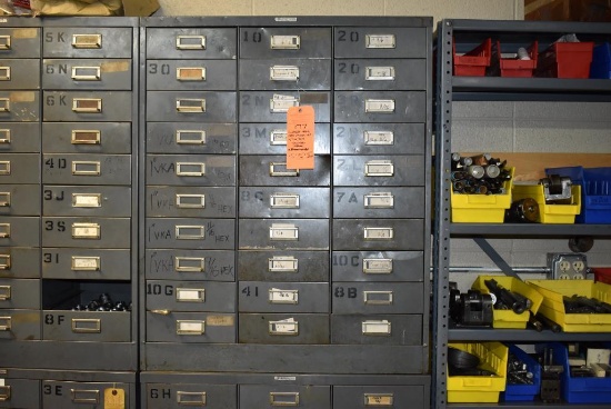 30 DRAWER METAL PARTS ORGANIZER WITH CONTENTS; ASSORTED TOOLING, 37"H x 30"W x 12" DEEP