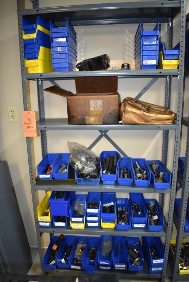 METAL SHELVING UNIT WITH SEVEN SHELVES WITH CONTENTS; TOOLING, PLASTIC BINS AND MISC.,