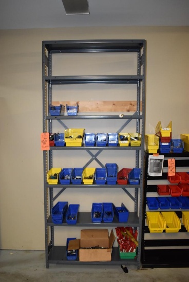 METAL SHELVING UNIT WITH SEVEN SHELVES WITH CONTENTS; TOOLING, PARTS & TOOLS., 3'W x 1'D x 86"H