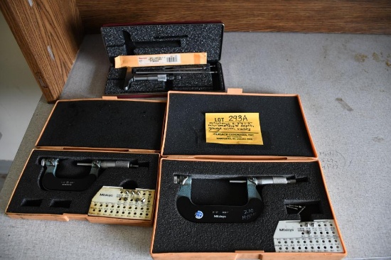 MITUTOYO 2-3" AND 1-2" MICROMETERS AND DEPTH GAUGE WITH CASES