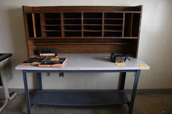 5' Long Metal Framed Workbench With Upper Woodgrain Organizer - No Other Contents