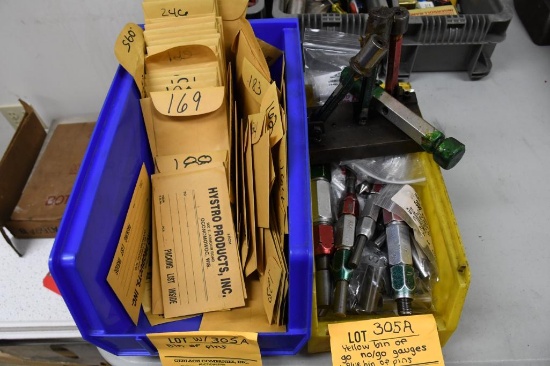 YELLOW BIN OF GO NO/GO GAUGES AND BLUE BIN OF PINS
