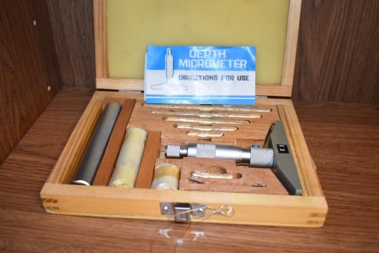 DEPTH MICROMETER 0-64 BASE BRAND UNKNOWN, EXCELLENT SHAPE - IN BOX