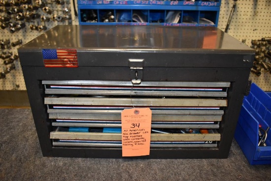 ALL AMERICAN SIX DRAWER LIFT TOP TOOLBOX WITH CONTENTS; COLLETS, ASSORTED TOOLING AND MISC.