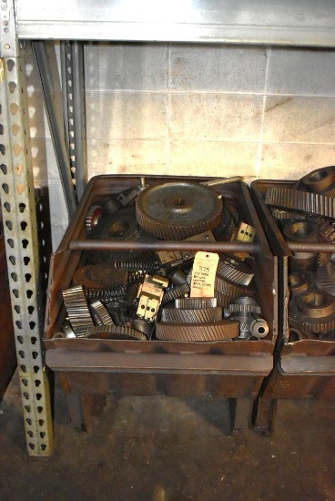 3' x 2' METAL BIN WITH ASSORTED GEARS, COLLETS AND MISC.