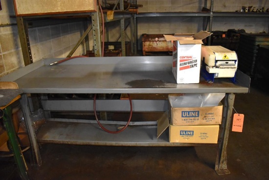 GRAY METAL WORKBENCH WITH LOWER STORAGE, 30"D x 72 1/2"W x 36 1/2"H, NO CONTENTS