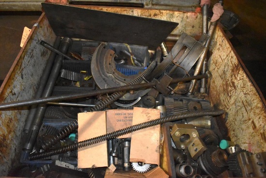 LARGE 50" x 50" METAL BIN WITH GEARS, COLLETS AND SCREW MACHINE COMPONENTS