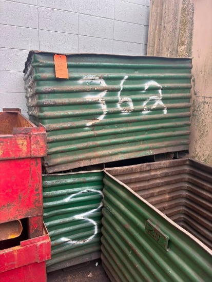 (2) GREEN METAL CORRUGATED STORAGE CONTAINERS, APPROX. SIZE; 35-1/2" X 58" X 35"H