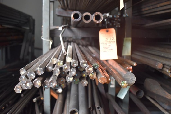 CONTENTS IN TWO MIDDLE SECTIONS; ASSORTED STEEL STOCK, ROUND, ROUND TUBE, HEXAGONAL & SQUARE,