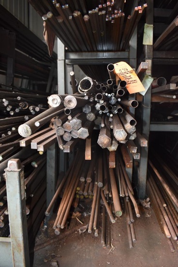 CONTENTS ON BOTTOM TWO TIERS OF THIS SECTION; ASSORTED STEEL STOCK, ROUND, ROUND TUBE, HEXAGONAL &