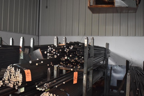 CONTENTS ON TOP TWO SHELVES OF THIS RACK; ASSORTED ROUND AND HEXAGONAL STOCK, APPROX. 12' LONG