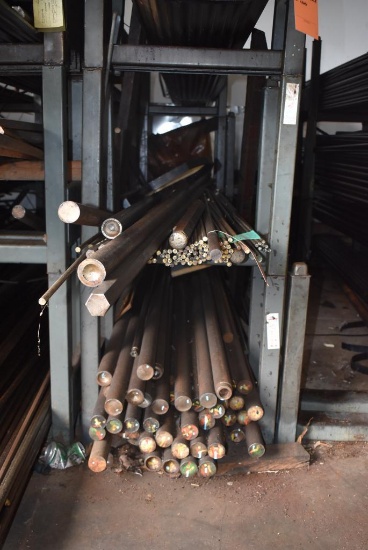 CONTENTS ON BOTTOM TWO SECTIONS OF THIS RACK - ASSORTED LENGTHS & SIZES, MOSTLY ROUND AND HEXAGON...