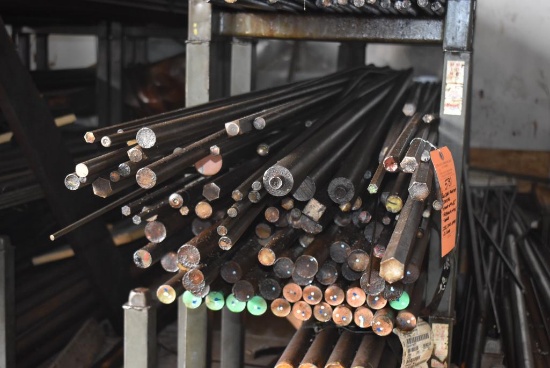 CONTENTS ON 2ND SHELF FROM TOP; ASSORTED ROUND UP TO 1 1/2", HEXAGONAL UP TO 1" AND SQUARE STEEL