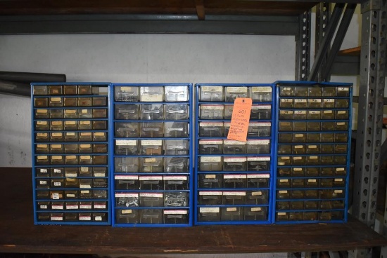 (4) PARTS ORGANIZER WITH PLASTIC DRAWERS OF ASSORTED HARDWARE AND PARTS - PLEASE NOTE - NO BACKING