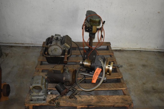 SMALL DRILL PRESS, AIR OPERATED FIXTURE, DRILL BLOCK, DRILL BITS & SUMP PUMP ON PALLET