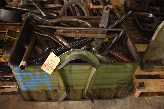 METAL SCRAP BIN WITH CONTENTS; BROACH, THREADING CLUTCH, SPRINGS AND MISC., 38" x 31" x 27"H