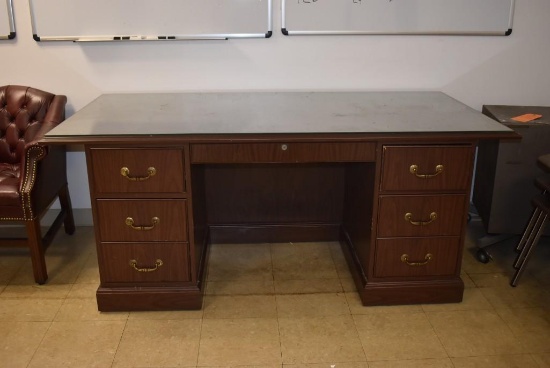 EXECUTIVE STYLE DESK WITH MATCHING CREDENZA, DESK WITH GLASS TOP MEASURES: 36"D X 72"W X 30-3/4"H