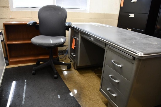 LOT TO INCLUDE; VINTAGE DESK 30 1/2" x 60"W x 29 1/2"H, OFFICE CHAIR, STANDARD SIZE TWO DRAWER FILE