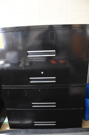 BLACK METAL HORIZONTAL FILE CABINET, LEGAL SIZE, FOUR DRAWER, 19 1/2"D x 42"W x 55 1/4"H