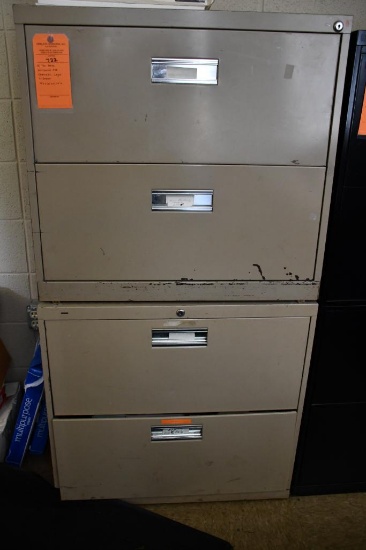 (2) TAN METAL HORIZONTAL FILE CABINETS, LEGAL SIZE, TWO DRAWER, 18"D x 30"W x 28"H