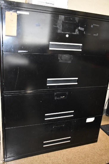 BLACK METAL HORIZONTAL FILE CABINET, LEGAL SIZE, FOUR DRAWER, 19 1/2"D x 42"W x 55"H