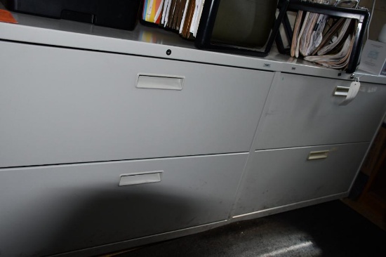 (2) GRAY METAL HORIZONTAL FILE CABINETS, LEGAL SIZE, TWO DRAWER, 19 1/4"D x 36"W x 28 1/2"H