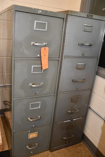 (2) Gray Metal File Cabinets, Standard Size, Four Drawer